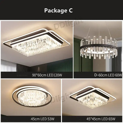 Modern crystal industrial pendant lamps with sleek black metal frames and led lighting for living room decorbites pendant lamps