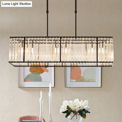 Decorbites modern island light pendant lamp with black metal frame and crystal rectangle shade for restaurants