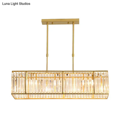 Gold-finished decorbites modern island light with vertical crystal rods and rectangle shade for restaurant use