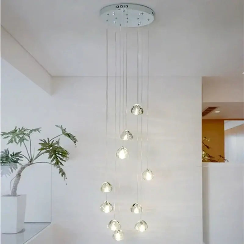 Modern silver-toned decorbites crystal led ceiling chandelier with multiple glass globe pendant lights for living room decor