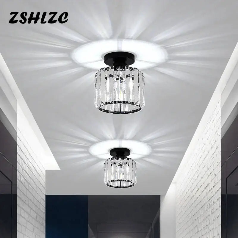 Modern crystal led ceiling light with clear crystal chandelier design and black metal cube frame for kitchen decorbites ceiling light