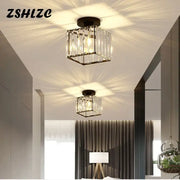 Modern crystal led ceiling light black cube fixture with clear crystal and black metal frame for kitchen decorbites crystal led