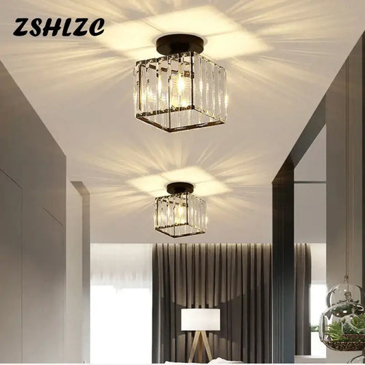 Modern crystal led ceiling light black cube fixture with clear crystal and black metal frame for kitchen decorbites crystal led