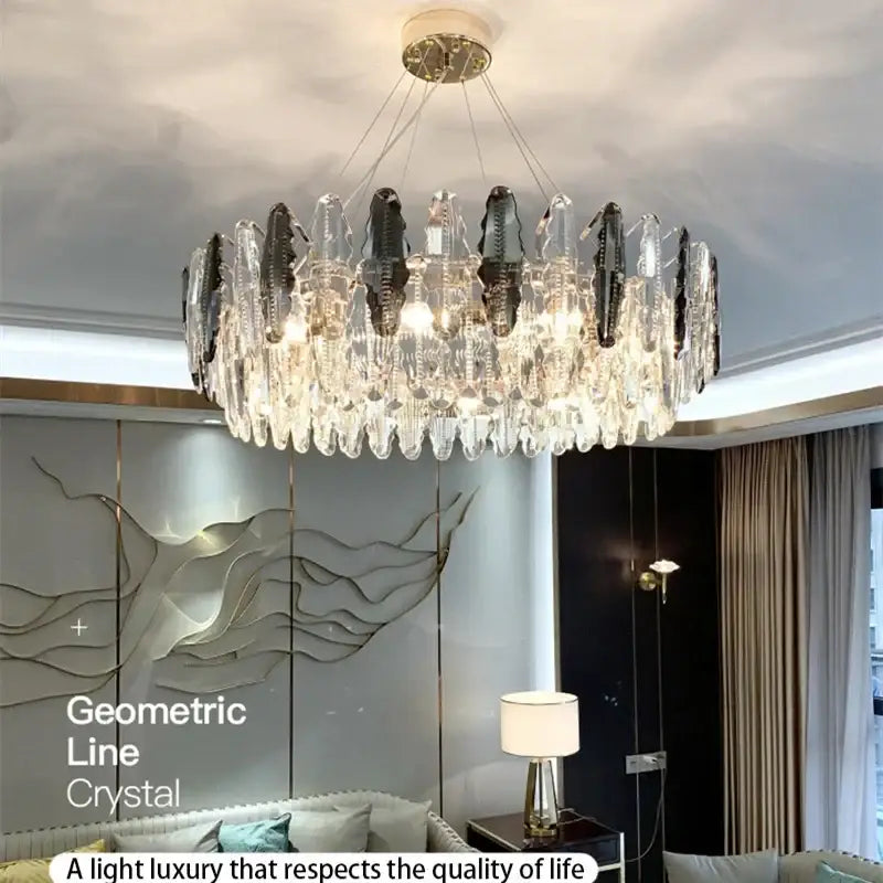 Modern crystal led chandeliers with clear and dark crystal layers for dining room decorbites crystal led prism light