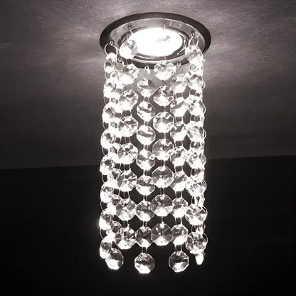 Modern crystal led downlight ceiling lamp with clear crystal beads and circular metallic base for living room decorbites crystal led