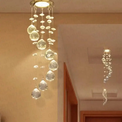 Modern crystal led downlight ceiling lamp with gold-toned mount and clear faceted glass beads by decorbites crystal led