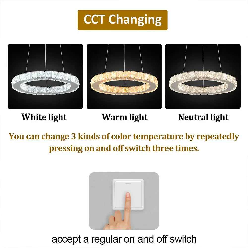 Modern crystal led pendant chandelier with adjustable white warm and neutral light for dining room decorbites crystal led