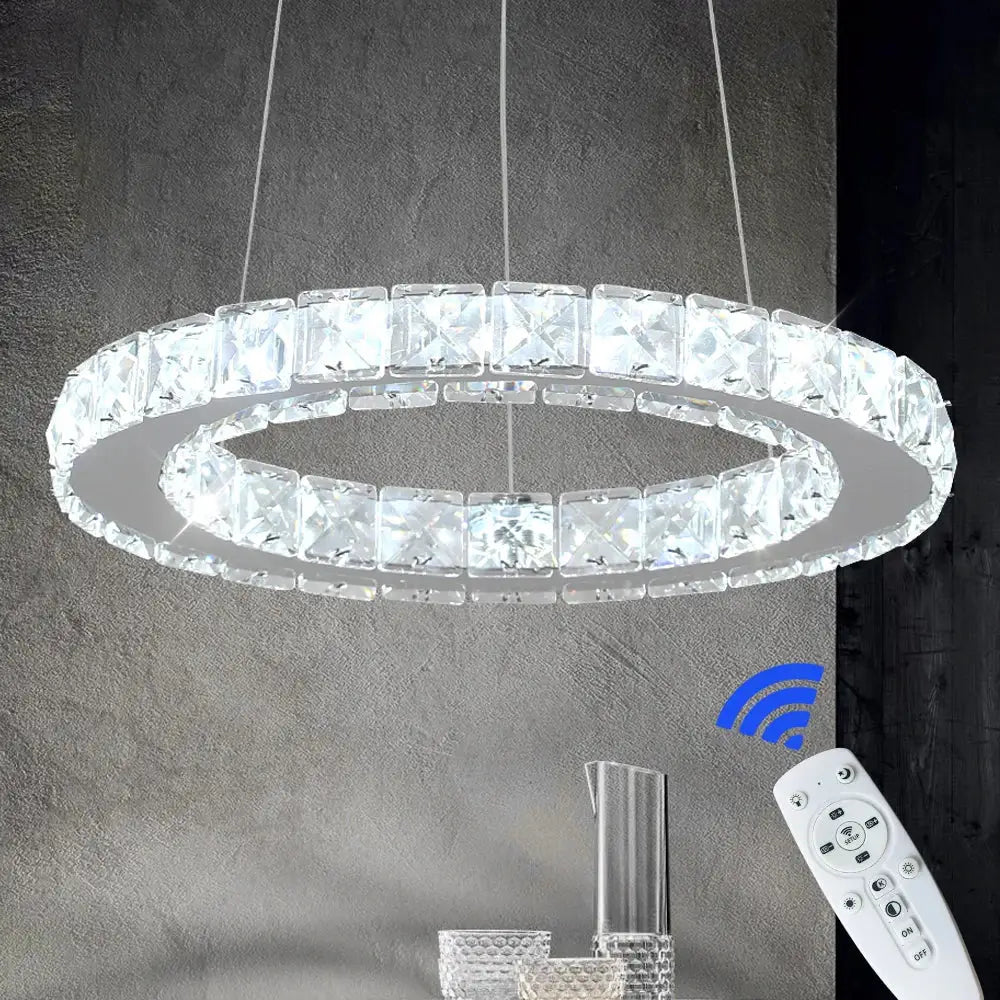 Modern crystal led pendant chandelier with sleek silver frame and clear crystal accents for dining room decorbites crystal led