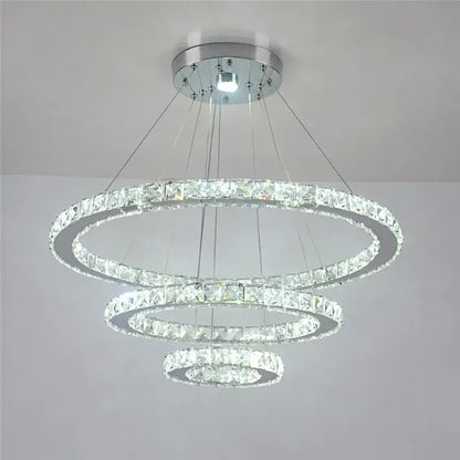 Modern chrome-finished crystal led pendant double ring chandelier with clear faceted crystals for dining room decorbites crystal led