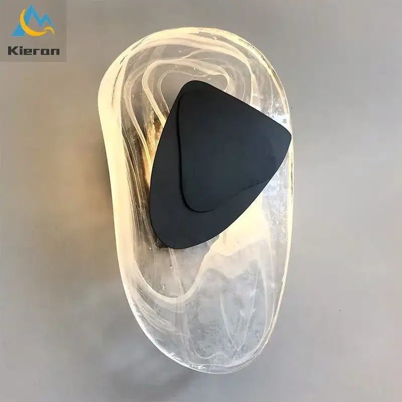 Modern crystal led wall lamp with clear marbled glass and sleek black triangular accent for living room decorbites crystal led