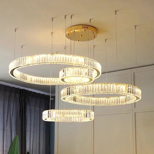 Modern Crystal Ring Pendant Chandelier In Gold Or Silver - Decorbites