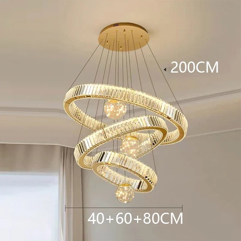 Modern Crystal Ring Staircase Chandelier Pendant Light - Decorbites