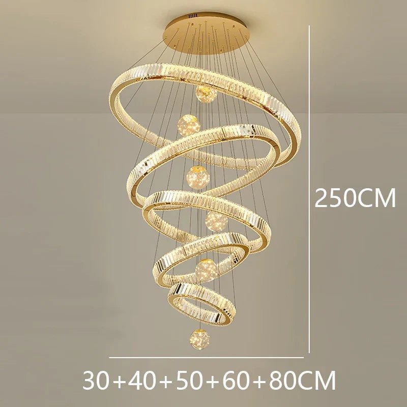 Modern Crystal Ring Staircase Chandelier Pendant Light - Decorbites