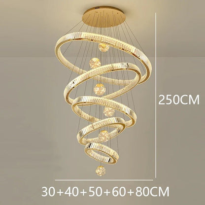 Modern Crystal Ring Staircase Chandelier Pendant Light - Decorbites