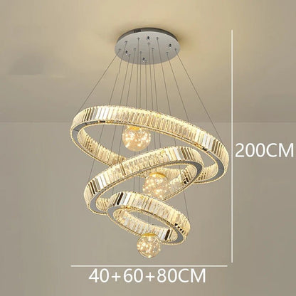 Modern Crystal Ring Staircase Chandelier Pendant Light - Decorbites