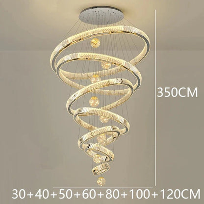Modern Crystal Ring Staircase Chandelier Pendant Light - Decorbites