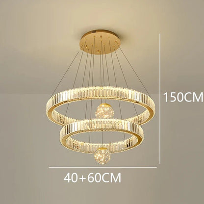 Modern Crystal Ring Staircase Chandelier Pendant Light - Decorbites