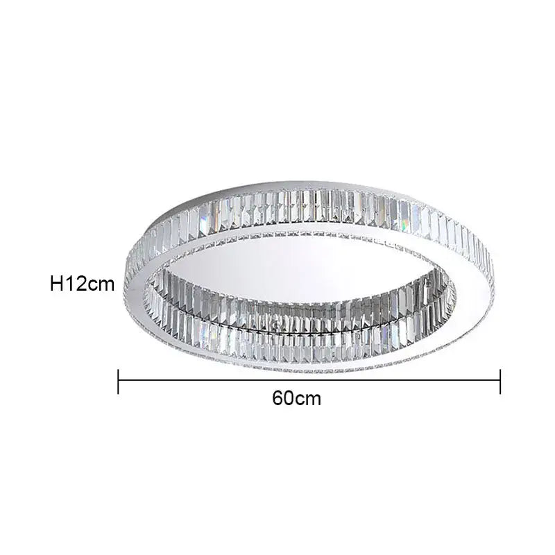 Modern crystal round ceiling lamp with two concentric rings of faceted crystals in polished chrome for living room lighting