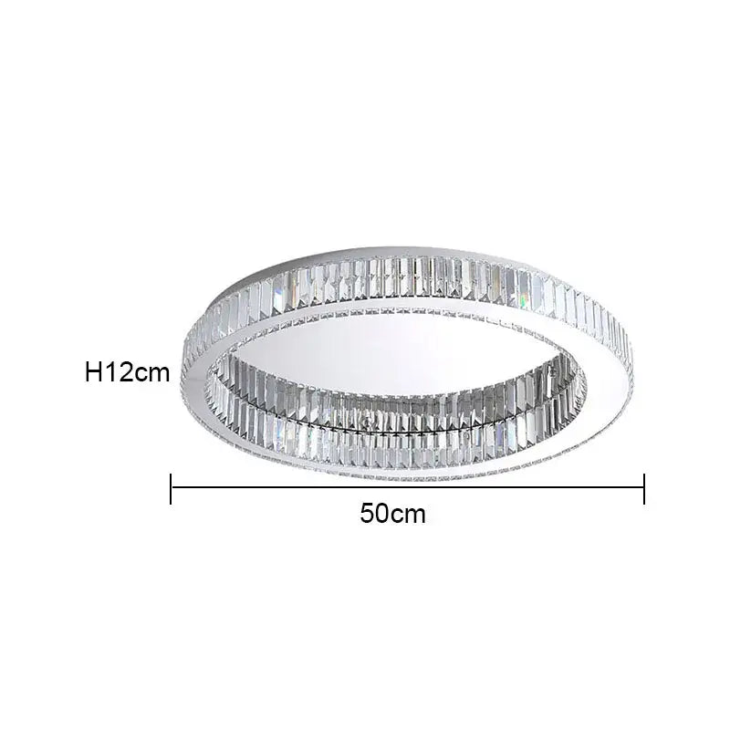 Modern crystal round ceiling lamp with double-ring chrome finish and clear crystal accents for living room lighting