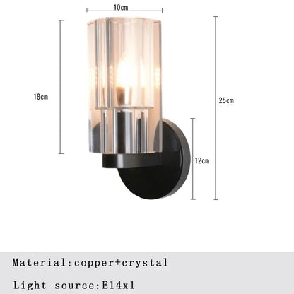 Modern crystal wall lamp with sleek black base and faceted crystal shade housing e14 bulb for bedroom decorbites wall lamp
