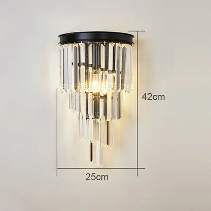 A modern black and clear crystal wall lamp with cascading vertical prisms for living room decorbites crystal wall lamp