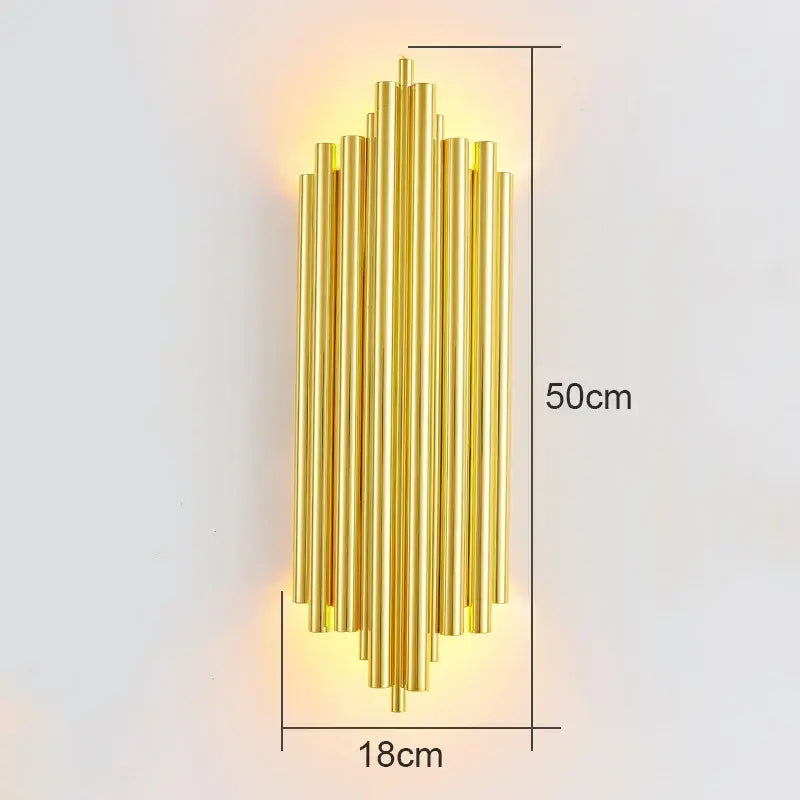 Modern crystal wall lamp gold and chrome sconce with sleek vertical brass tubes in elegant fan pattern for living room decorbites crystal wall lamp