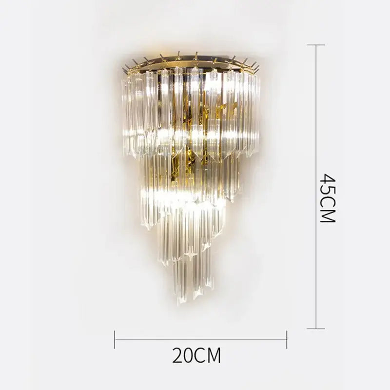 Modern gold crystal wall lamp with cascading clear glass rods creating an elegant decorbites crystal wall decor effect