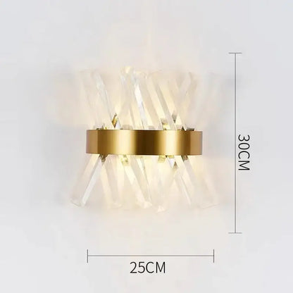 Gold-toned modern crystal wall lamp with clear prisms and chrome sconce for living room decorbites crystal wall lamp