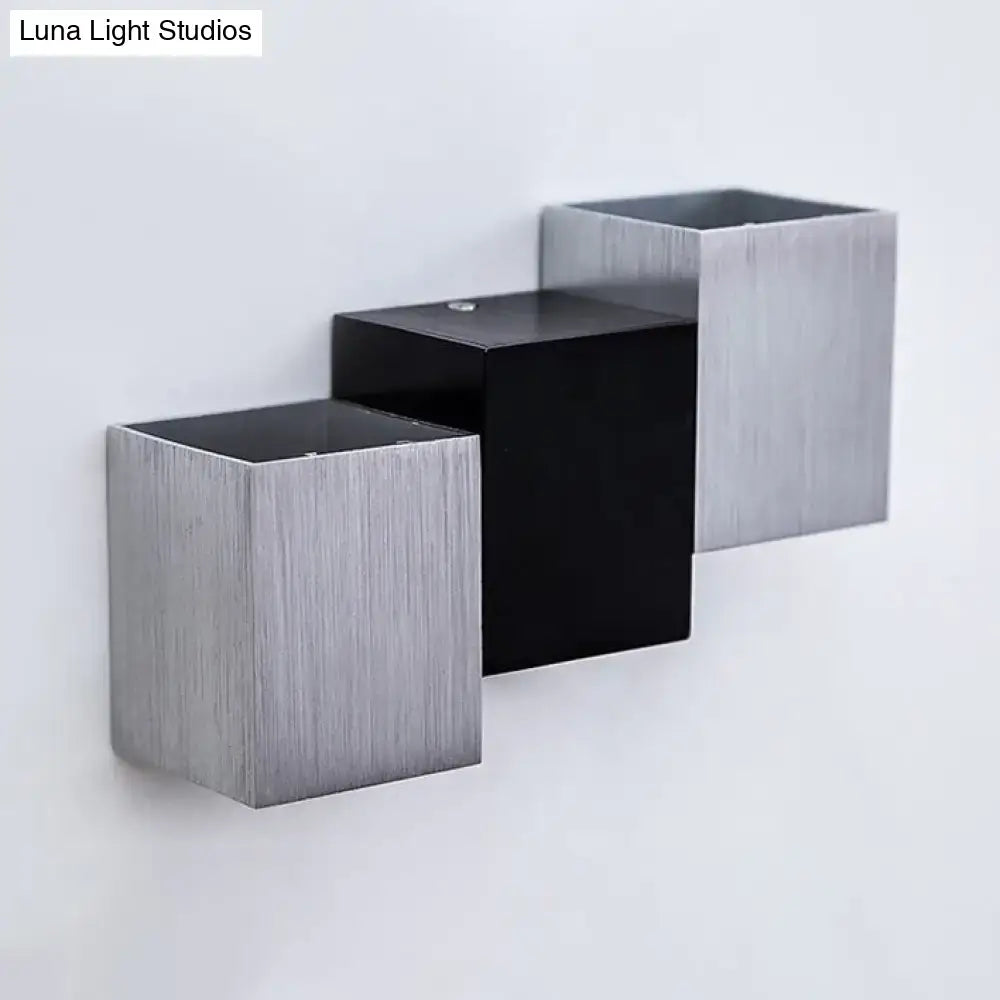 Modern cubic wall sconce porch direct wired electric in brushed silver and matte black with maximum bulb wattage
