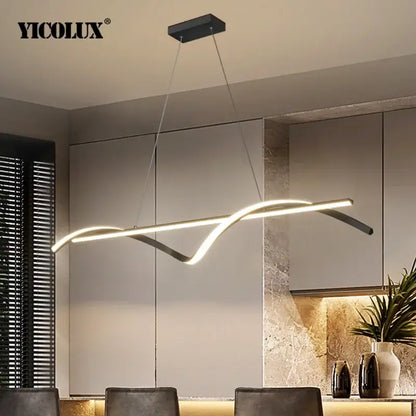 Modern curved black and white yicolux led pendant light with sleek design and app remote dimming for dining room