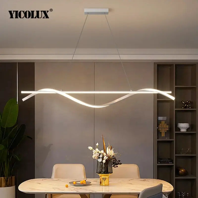 A sleek yicolux led pendant light with white sinuous design and minimalist finish for dining room app remote dimming