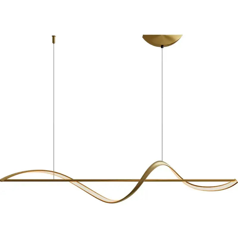 Modern curved gold pendant light with wave-like glass accents and adjustable height for dining room use under 20 square meters