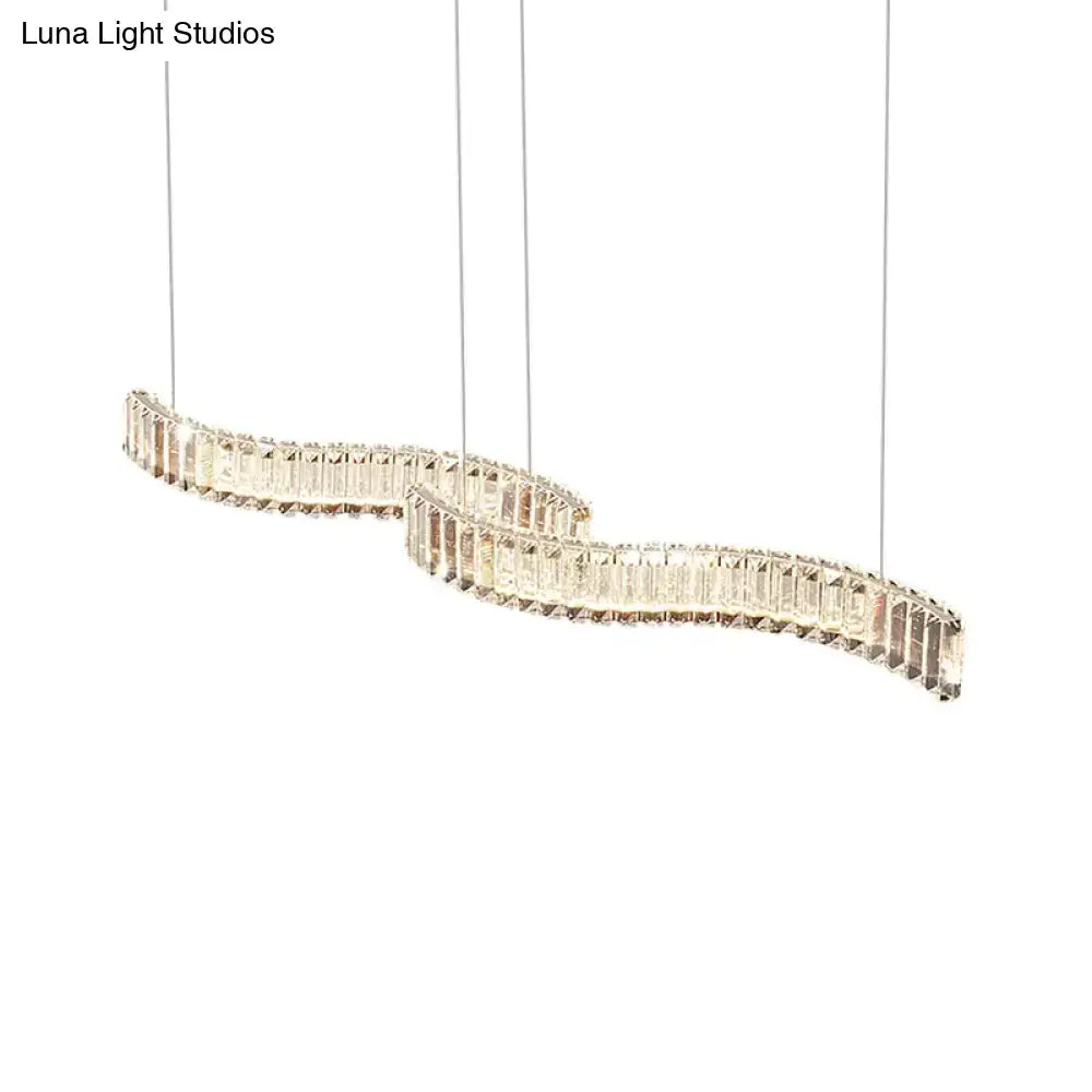 DecorBites™ modern led silver crystal ceiling light with clear rectangular prisms for dining room illumination