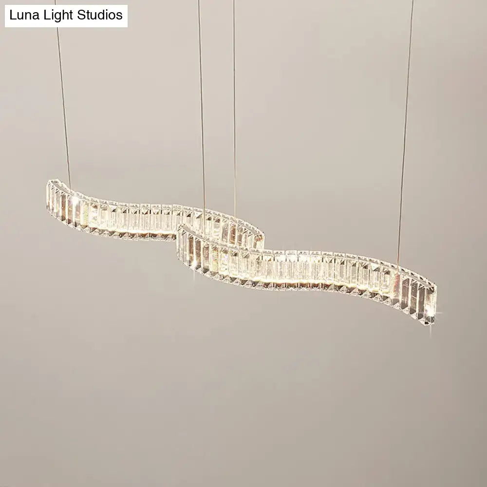 DecorBites™ modern led silver ceiling light with curved clear crystal design for stylish dining room illumination