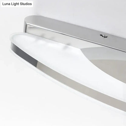 Modern curved led vanity sconce with chrome finish and frosted glass diffuser wall-mounted for bathroom lighting