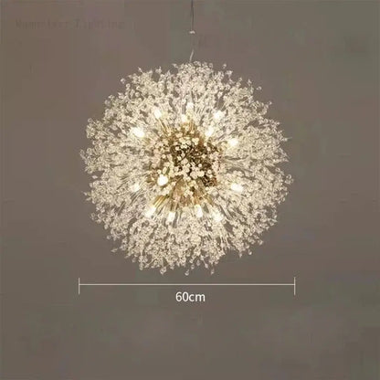 Modern dandelion crystal chandelier with clear faceted crystals and brass fixture by decorbites dandelion crystal decor