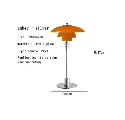 Modern danish amber and frosted glass desk lamp with tiered design and sleek iron base for decorbites glass desk use