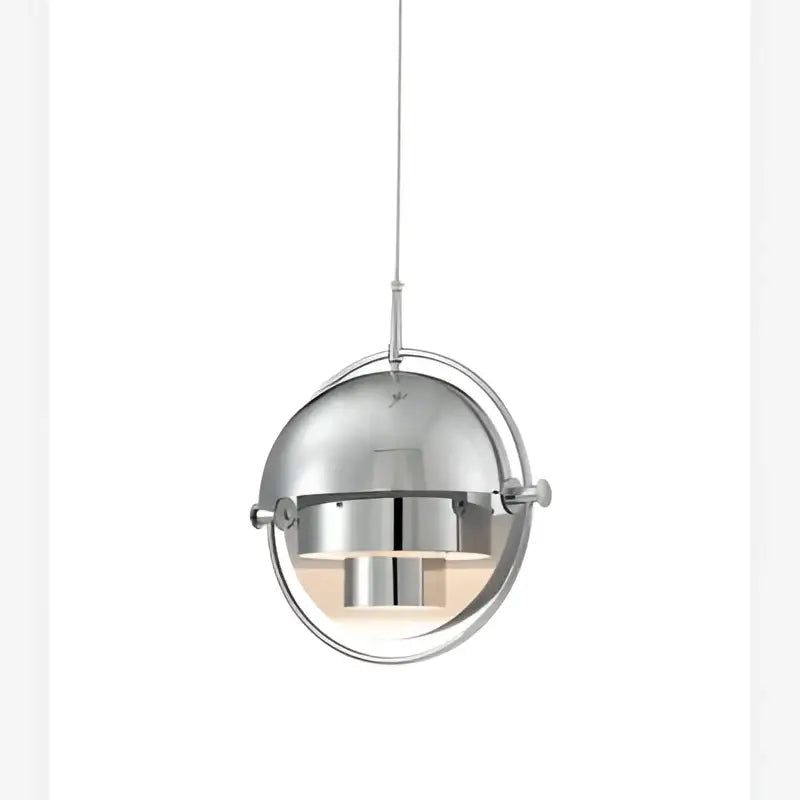 Modern danish spherical gold and chrome pendant light with visible internal lighting for contemporary interiors and cord pendant installation