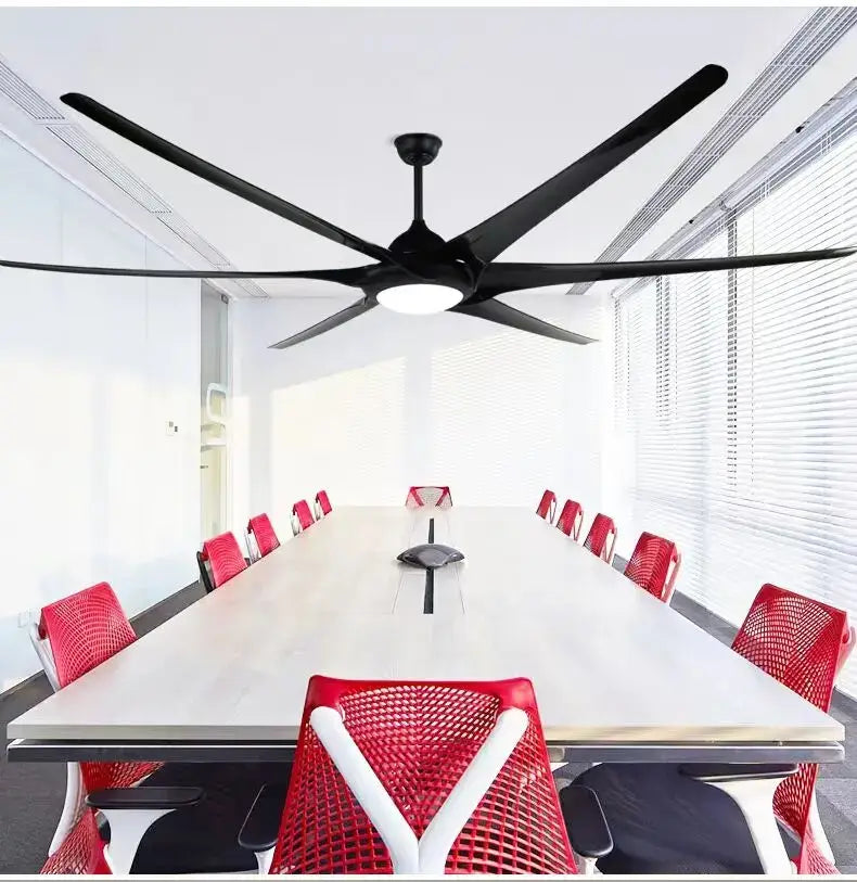 Modern dark bronze 100 inch large ceiling fan with sleek black blades and integrated lighting for living room use