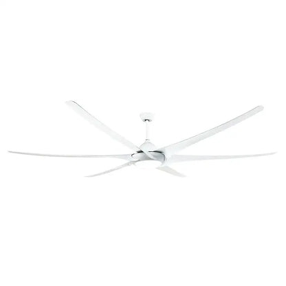 Modern dark bronze 100 inch large ceiling fan with white sleek modern blades and minimalist design for living room use