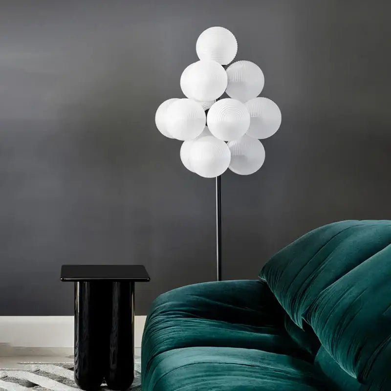White paper lantern cluster floor lamp with slender black metal stand modern decorbites bubbleglass led floor lamp