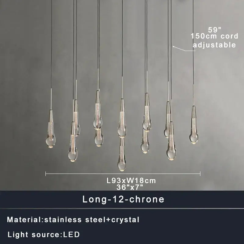 Modern dark metal decorbites crystal water-drop ceiling chandelier with twelve teardrop crystals for dining room lighting
