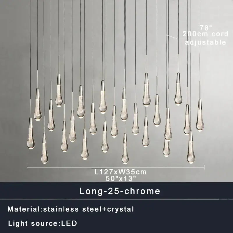 Modern dark metal decorbites crystal water-drop ceiling chandelier with 25 teardrop pendants for dining room