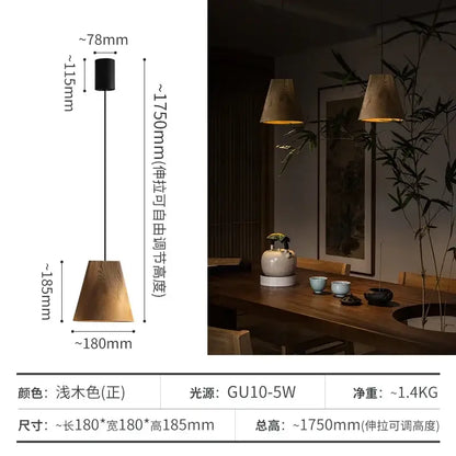 Minimalist modern dark and natural decorbites adjustable wooden pendant light with conical shade for dining room lighting