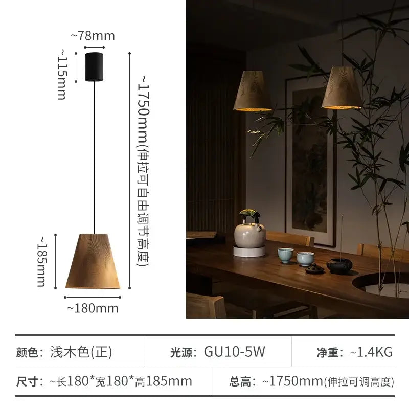 Minimalist modern dark and natural decorbites adjustable wooden pendant light with conical shade for dining room lighting