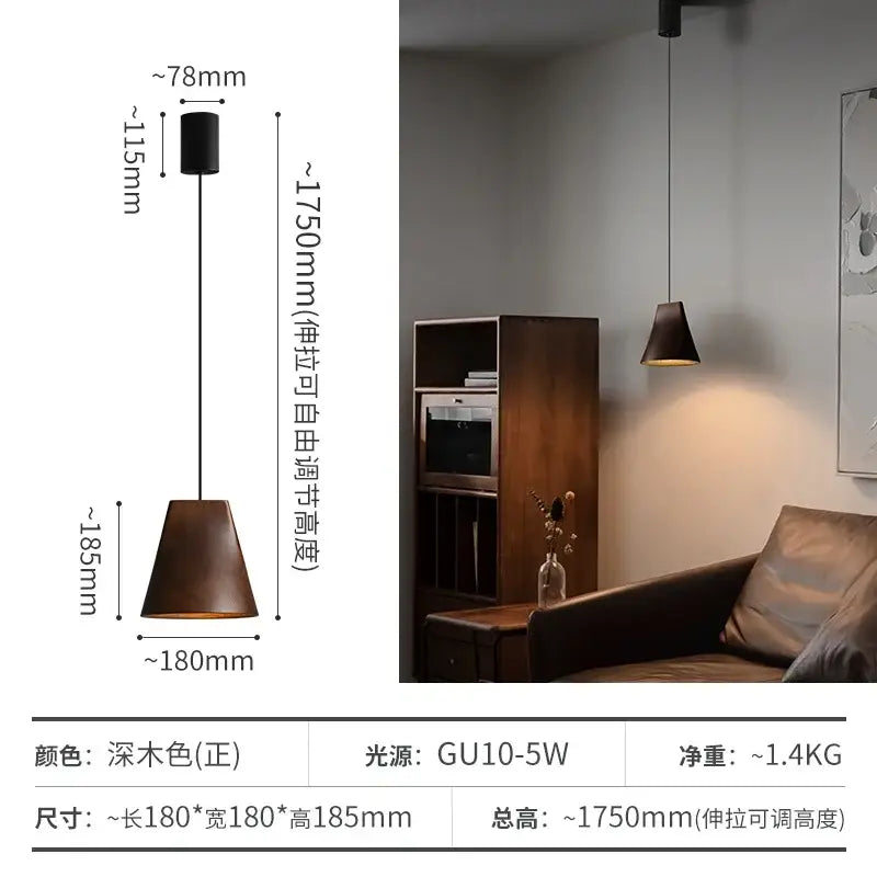 Modern dark brown wooden pendant light with conical shade and adjustable height decorbites adjustable wooden chandelier