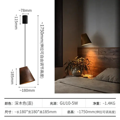 Modern dark and natural decorbites adjustable wooden pendant light with cone shape and black cylindrical top for dining room decor