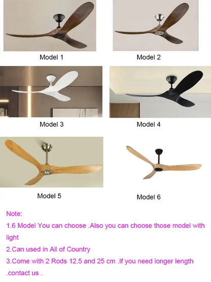 Modern dark wood large wood blade ceiling fan with sleek aerodynamic blades and metallic hubs with remote control