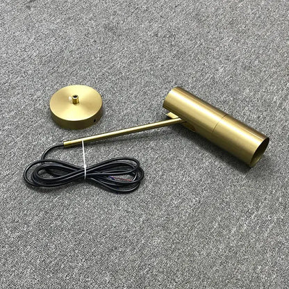 Brass-finished minimalist pendant lamp with cylindrical shade and circular base in decorbites black chandelier style