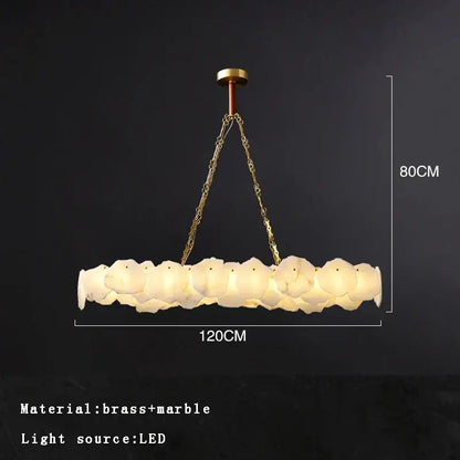 Modern decorbites brass marble ceiling chandelier with white marble-like petal shades and brass-finished chain suspension